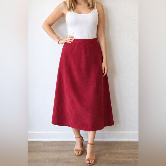Vintage Dresses & Skirts - VTG Moody Dark Red A-Line Faux Suede Skirt Midi Size S/M - Romantic Whimsigoth
